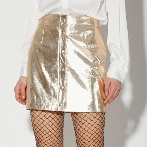 Walter Baker Amy Gold Leather Skirt - Picture 2 of 5